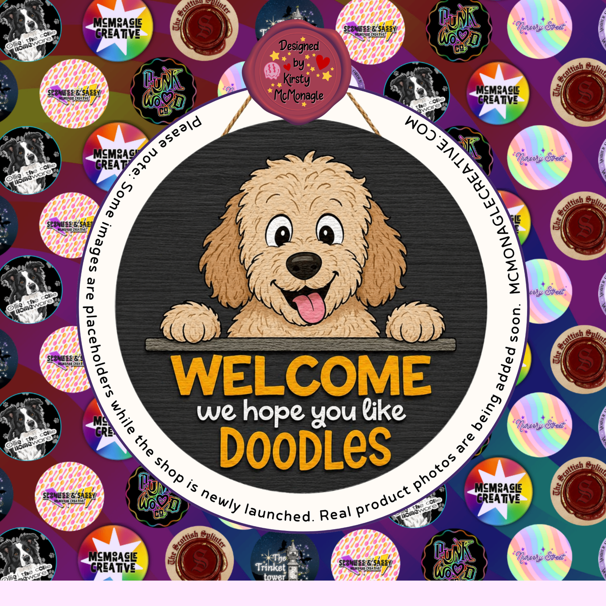 Welcome We Hope You Like Doodles sign