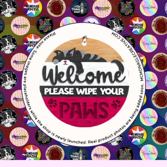 Please Wipe Your Paws cat welcome sign – layered wooden handmade design