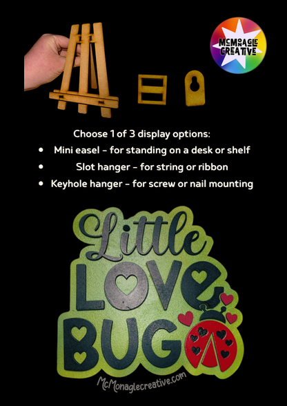 Three display options: mini easel, slot hanger, keyhole hanger