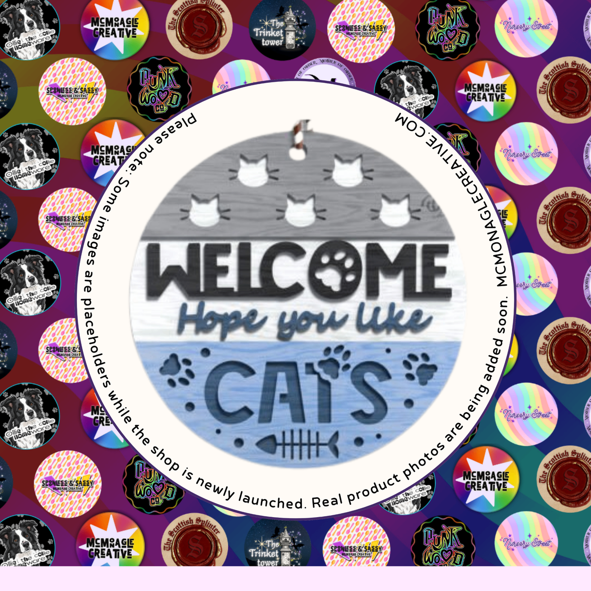Welcome Hope You Like Cats wooden sign